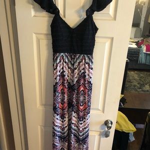 Open back maxi dress. Crochet top